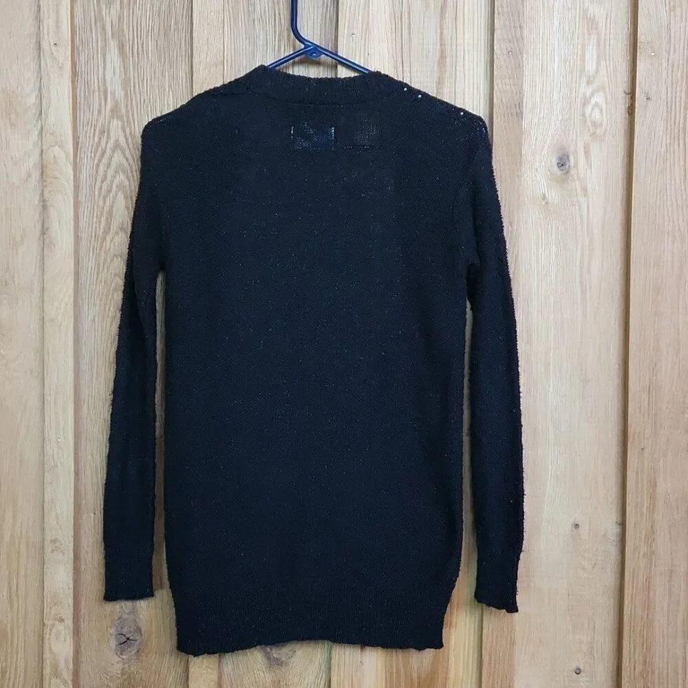 Justice Tunic Knit Cardigan Sweater Size 12 Black Metallic & Silver Beads